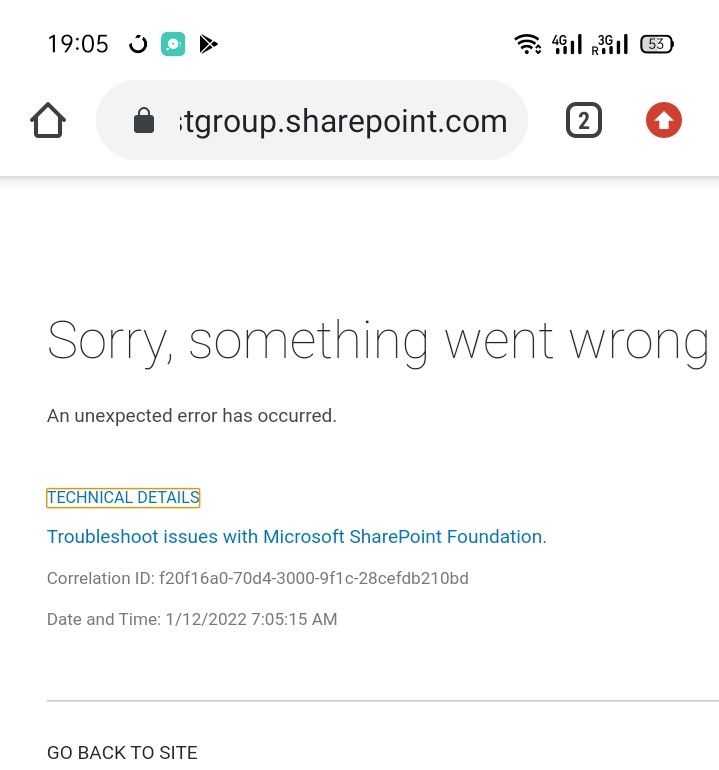 Something went wrong - Error at InfoPath form on mobile device